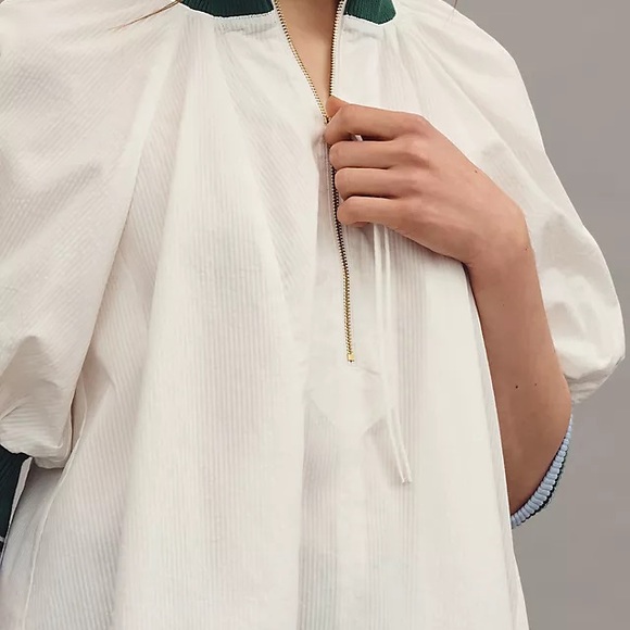 Maeve White Half-Zip Puff-Sleeve Sporty Henley Blouse-NWT - Picture 5 of 9